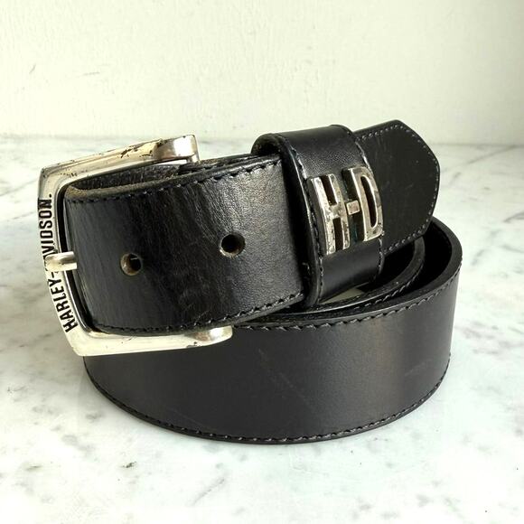 Harley-Davidson Black Leather Belt Silver Buckle Made in USA - Picture 9 of 9